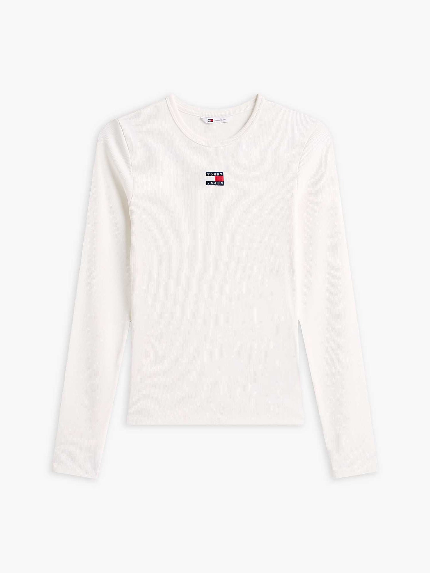 Tommy Jeans maglia slim a costine bianca da donna con logo