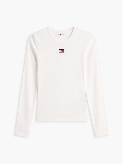 Tommy Jeans maglia slim a costine bianca da donna con logo