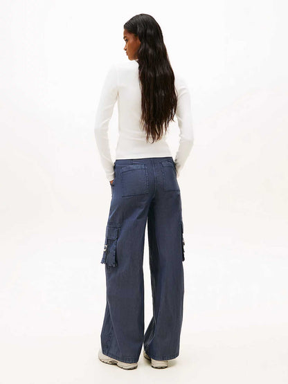 Tommy Jeans maglia slim a costine bianca da donna con logo