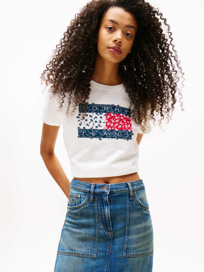 T-SHIRT FLORAL TOMMY JEANS DONNA BIANCO
