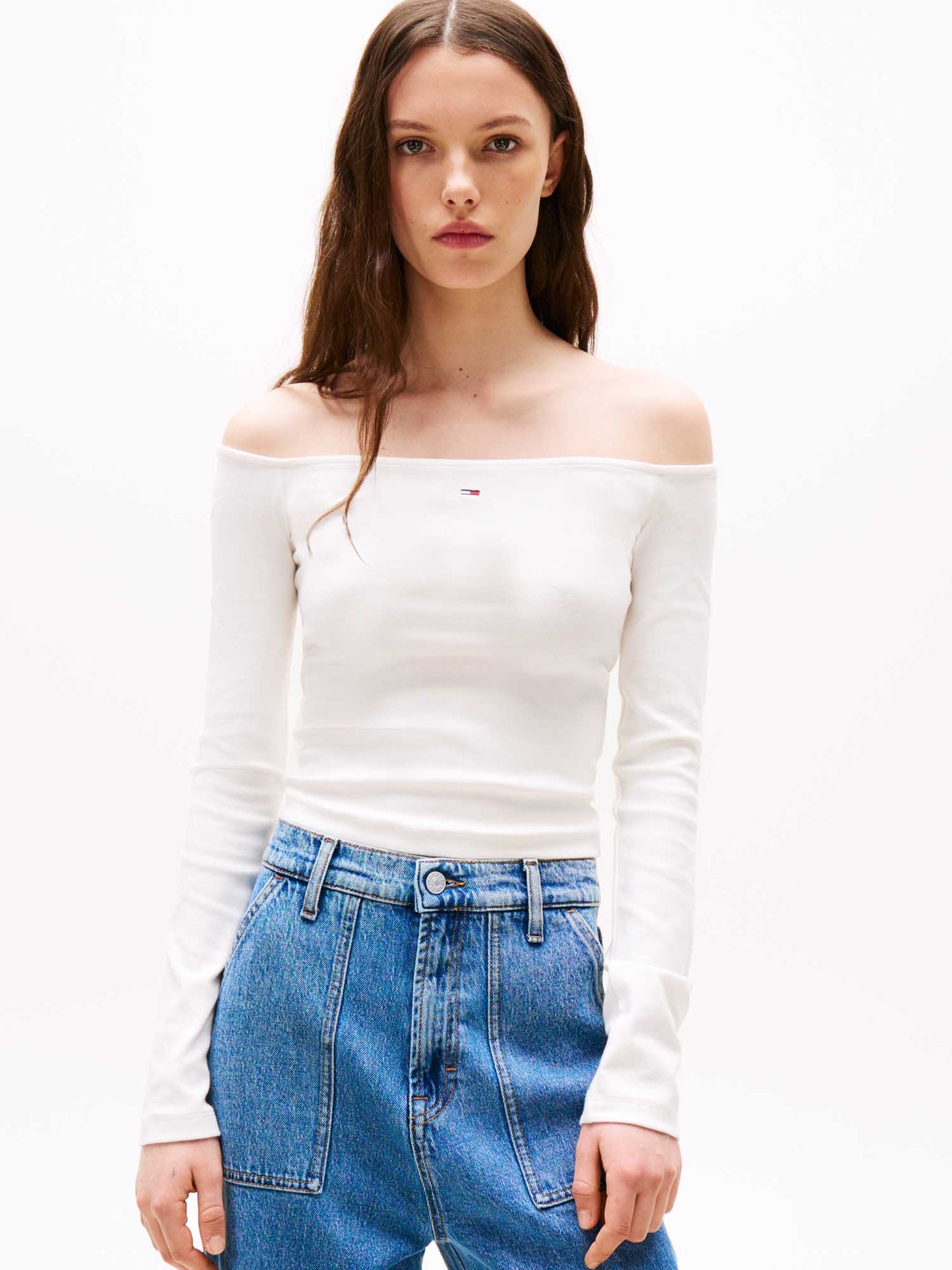 T-SHIRT MANICA LUNGA SLIM ESSENT TOMMY JEANS DONNA BIANCO