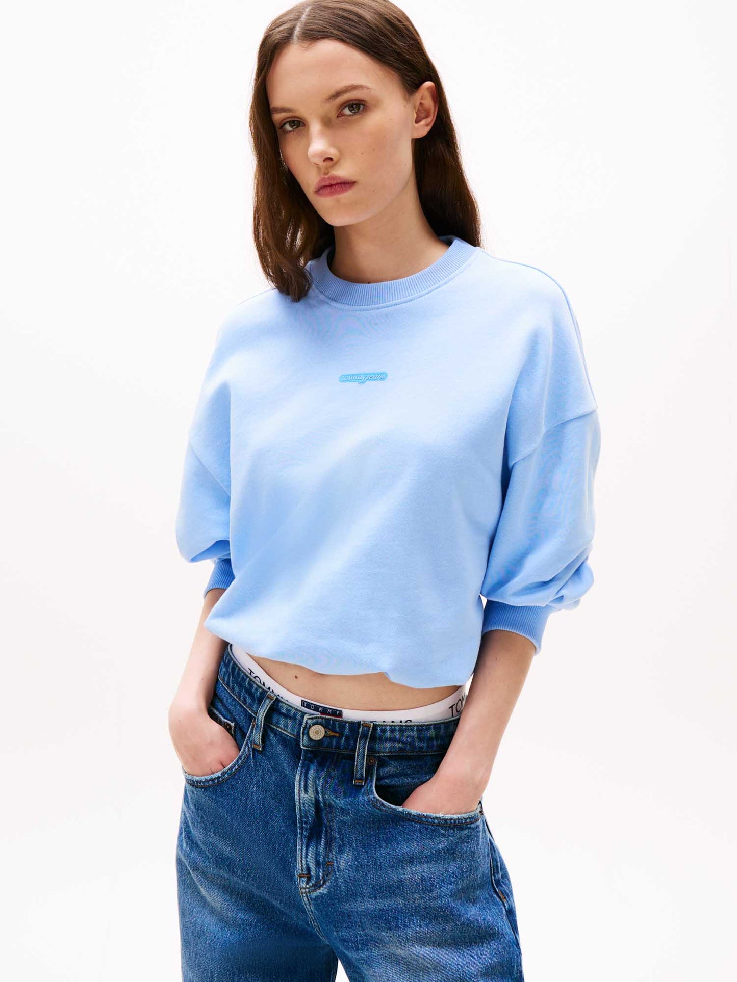 FELPA CROP GIROCOLLO TOMMY JEANS DA DONNA CELESTE