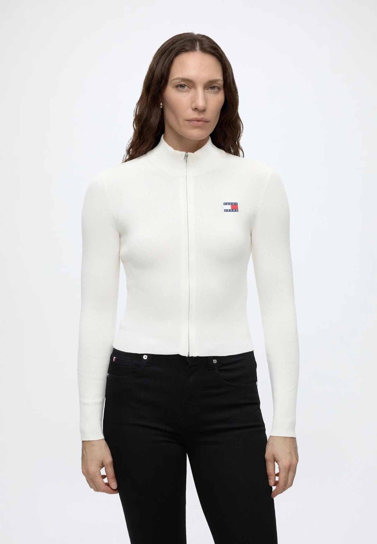 Tommy jeans zip card maglia da donna bianco