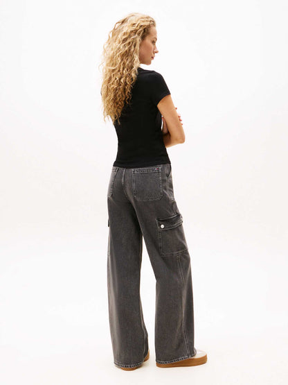 T-SHIRT SLIM LINEAR TOMMY JEANS DONNA NERO