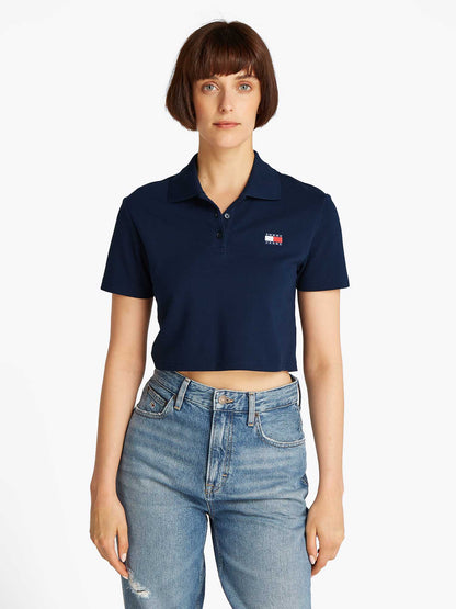 POLO CROPPED BADGE TOMMY JEANS DONNA BLU