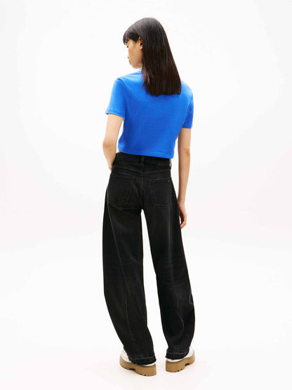 Tommy j. crop badge polo da donna azzurro