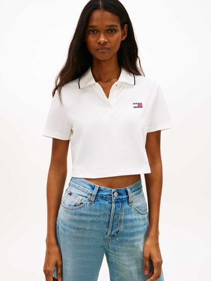 Tommy j. crop badge polo da donna bianco