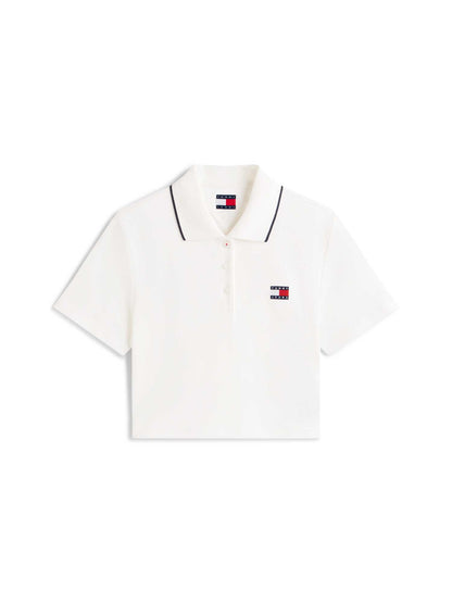 Tommy j. crop badge polo da donna bianco