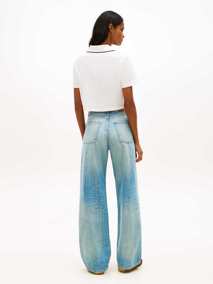 Tommy j. crop badge polo da donna bianco