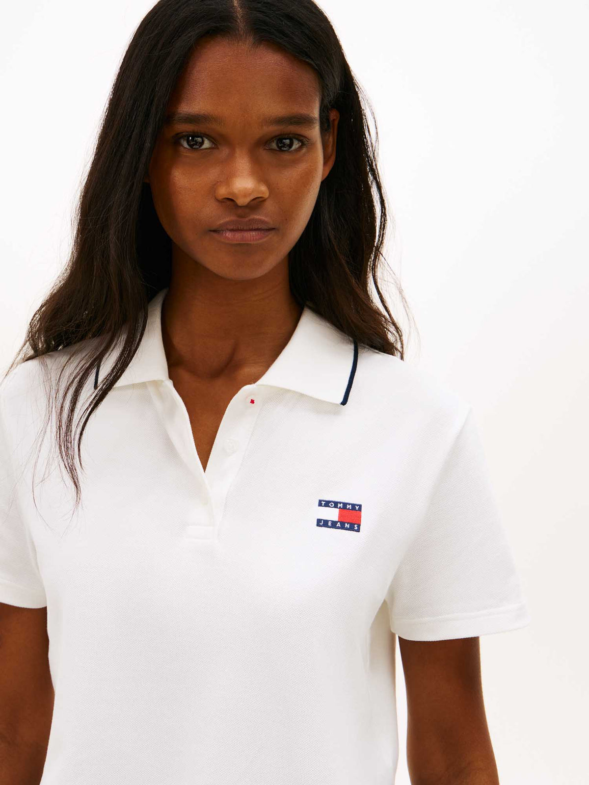 Tommy j. crop badge polo da donna bianco