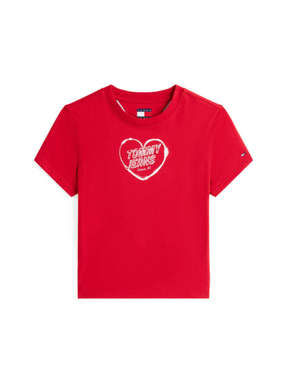 T-SHIRT SLIM HEART TOMMY JEANS DONNA ROSSO
