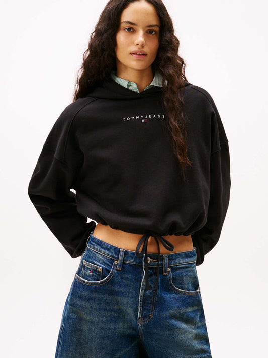 FELPA CROP CON CAPPUCCIO TOMMY JEANS DA DONNA NERO