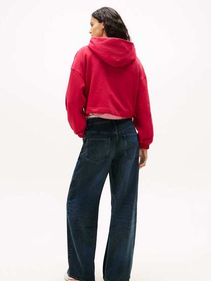 FELPA CROP CON CAPPUCCIO TOMMY JEANS DA DONNA FUXIA