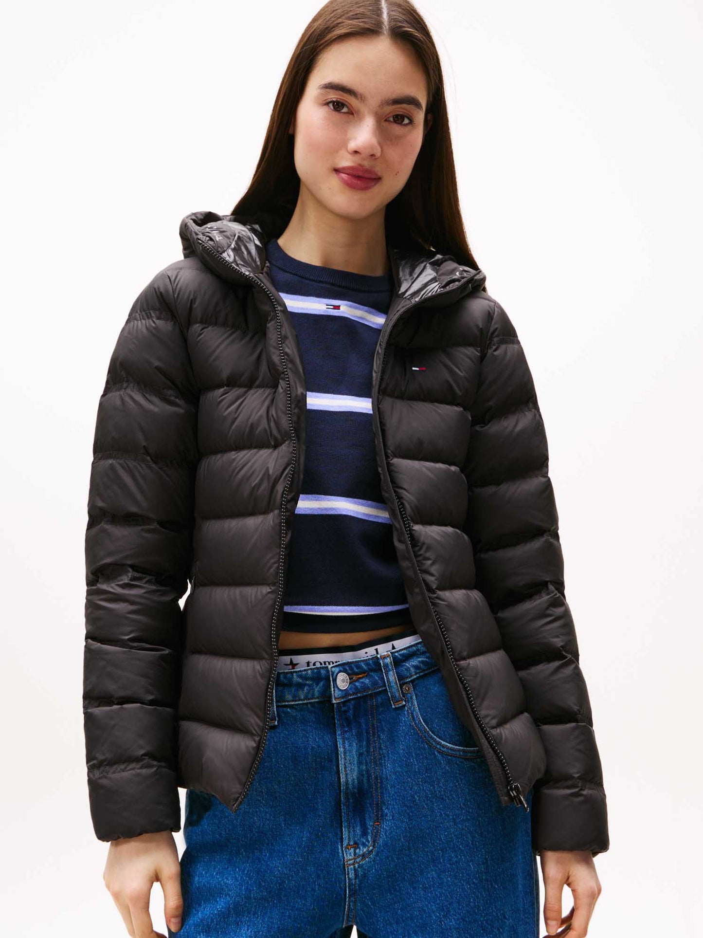 PIUMINO CON CAPPUCCIO SLIM FIT TOMMY JEANS DA DONNA NERO