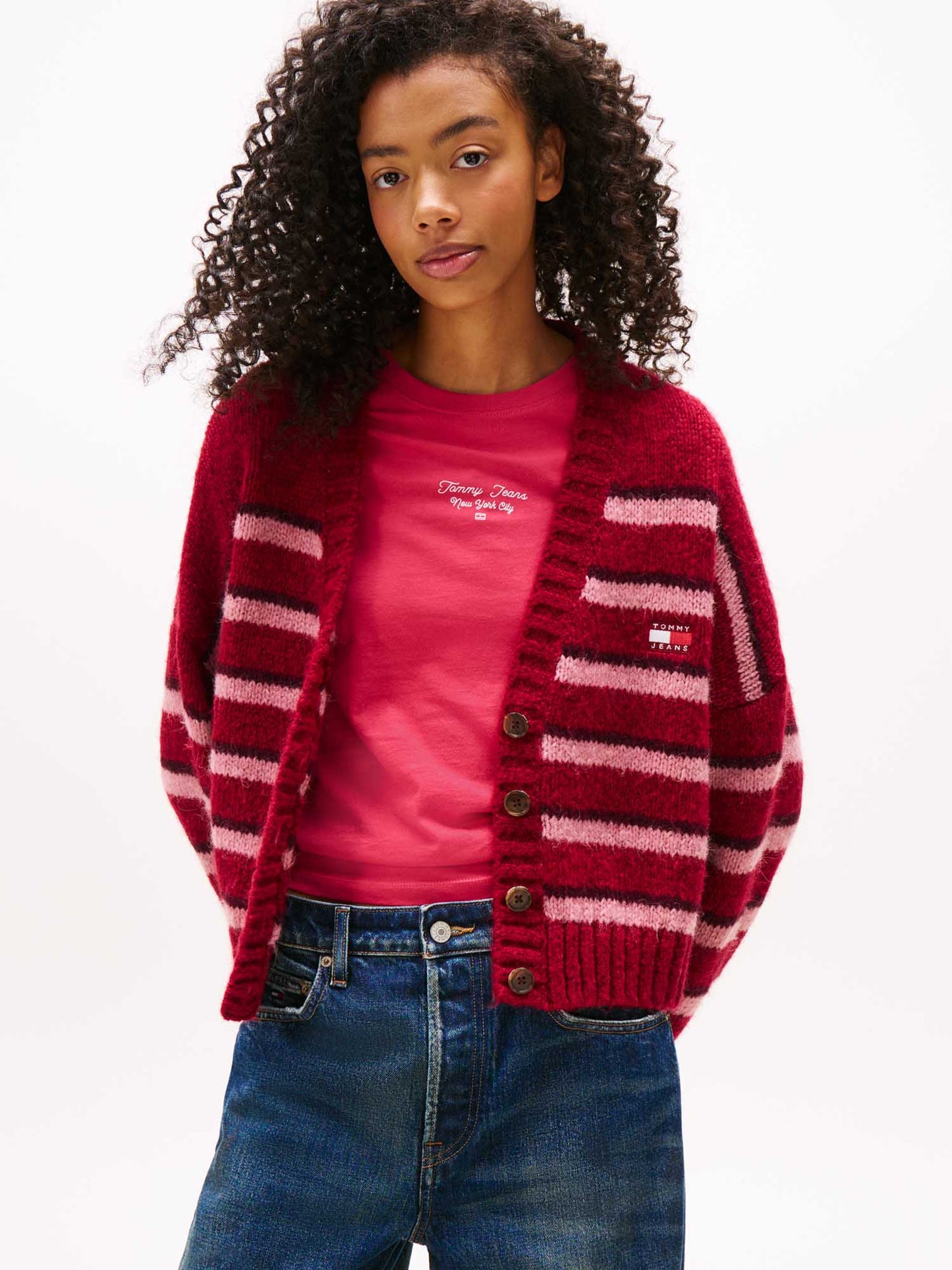 CARDIGAN A RIGHE TOMMY JEANS DA DONNA BORDEAUX