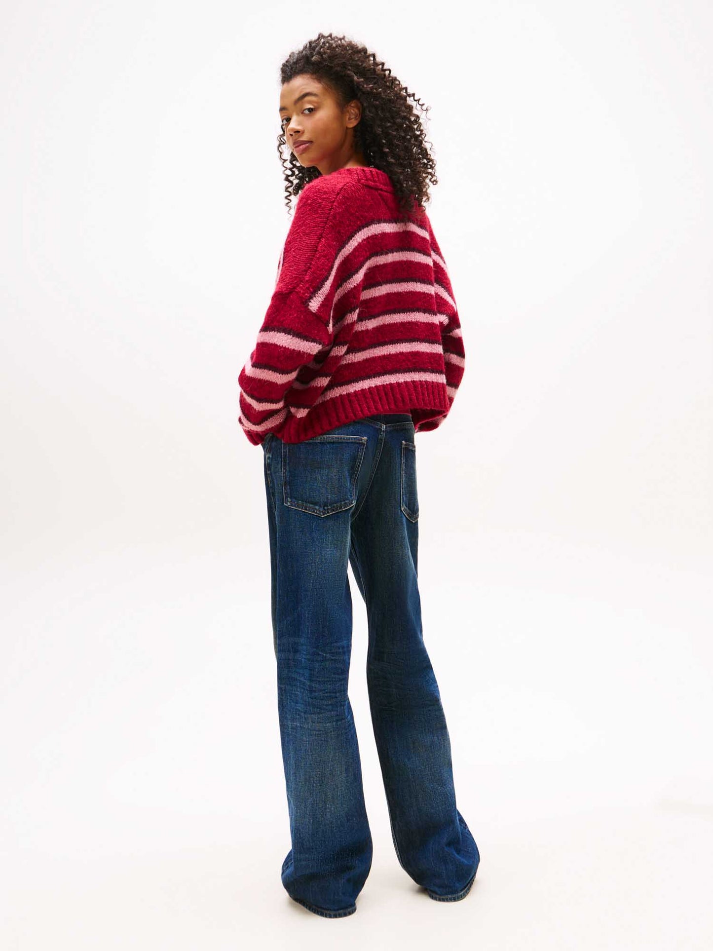 CARDIGAN A RIGHE TOMMY JEANS DA DONNA BORDEAUX
