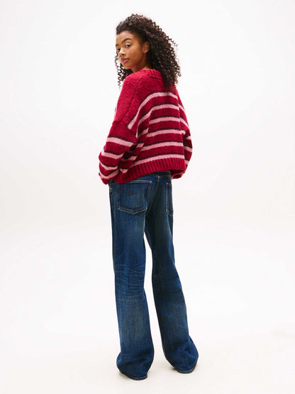 CARDIGAN A RIGHE TOMMY JEANS DA DONNA BORDEAUX