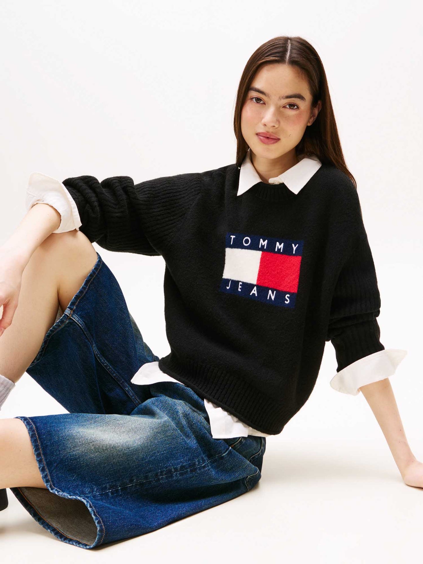 PULLOVER FLAG TOMMY JEANS DA DONNA NERO
