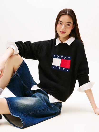PULLOVER FLAG TOMMY JEANS DA DONNA NERO