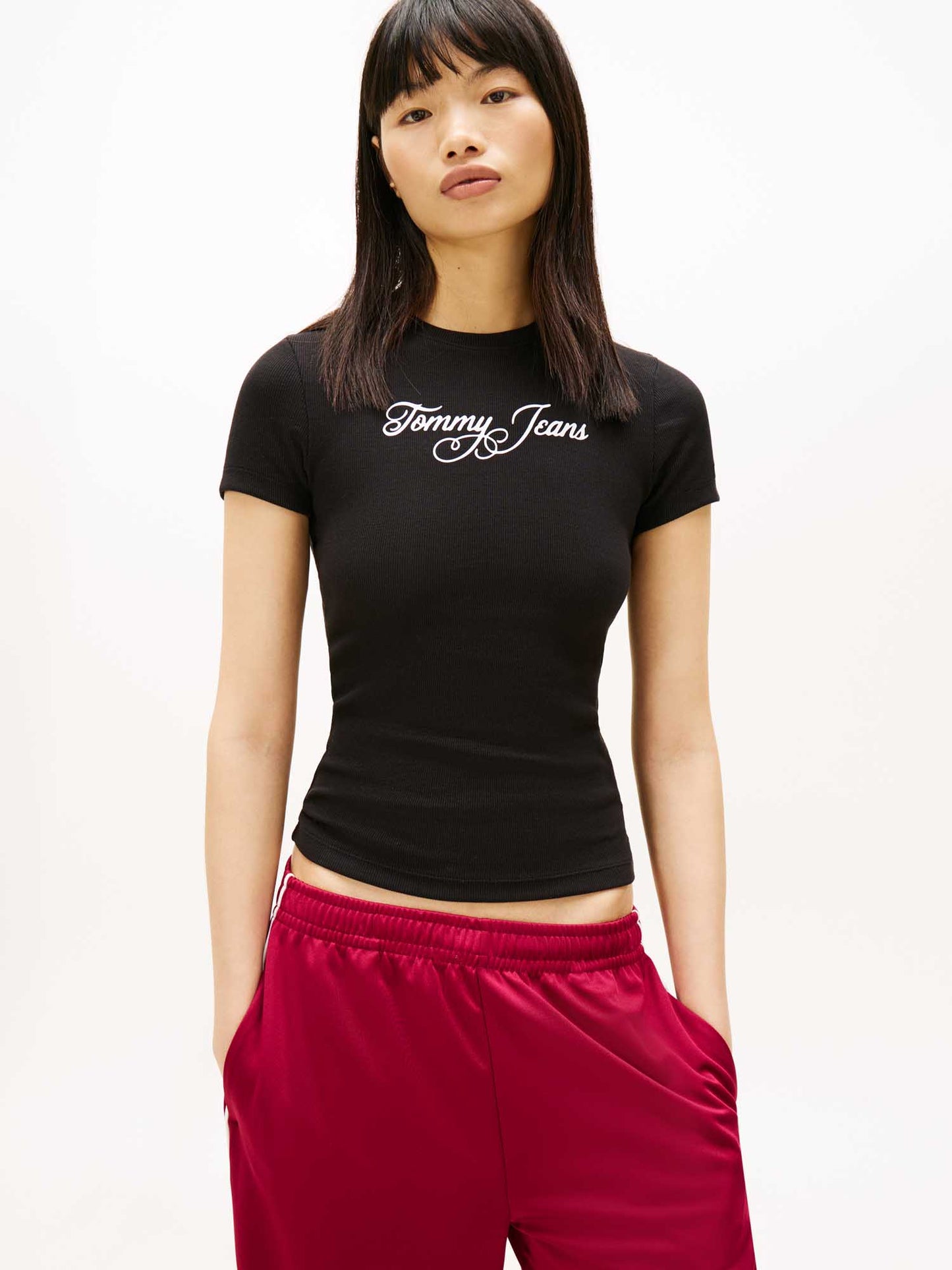 Tommy Jeans Essentials, t-shirt a coste slim da donna nera