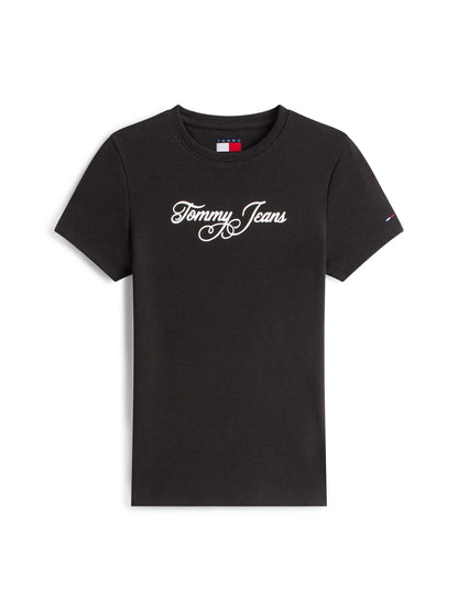 Tommy Jeans Essentials, t-shirt a coste slim da donna nera