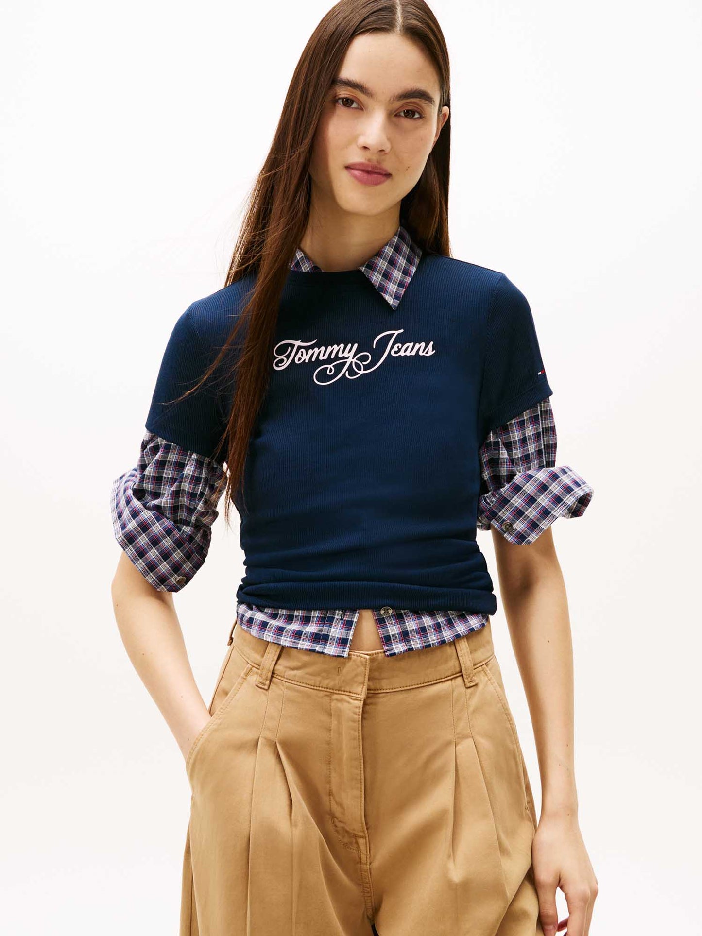 T-shirt a costine slim fit blu Tommy Jeans da donna