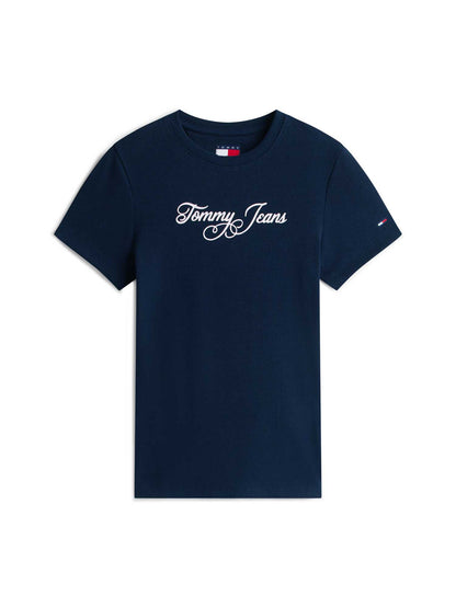 T-shirt a costine slim fit blu Tommy Jeans da donna