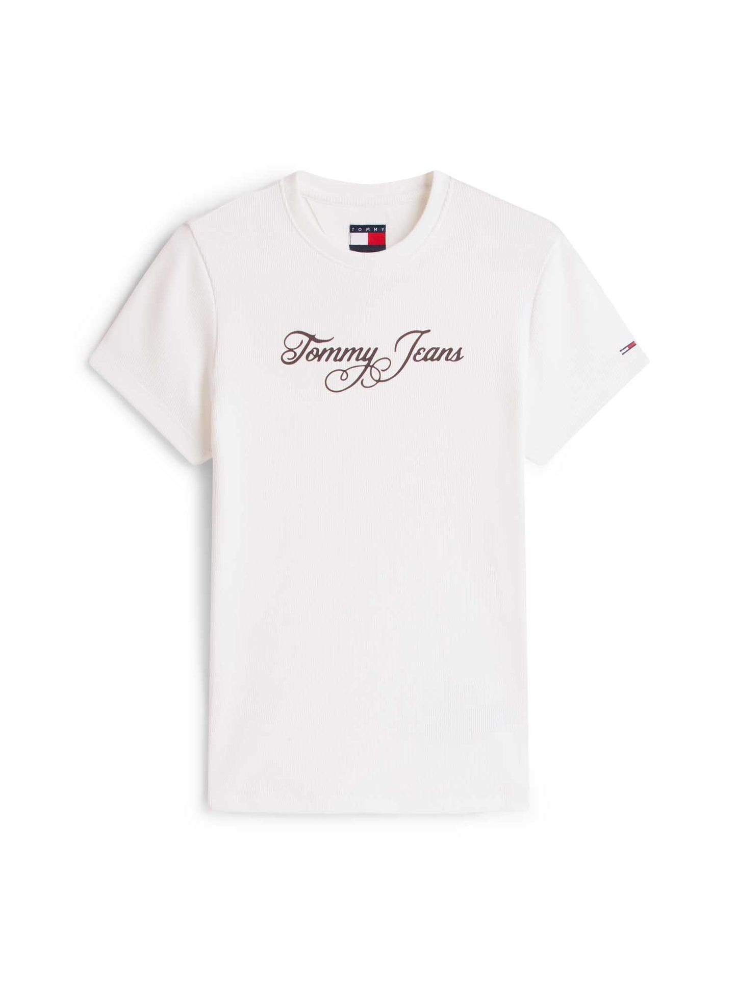 T-shirt bianca slim fit Tommy Jeans a costine con logo da donna