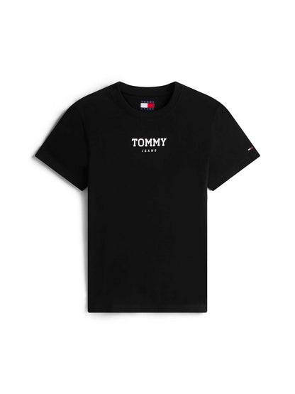 T-shirt nera Tommy Jeans da donna con logo iconico