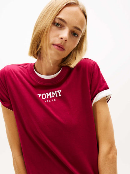 Tommy Jeans T-shirt donna rossa regular con logo iconico