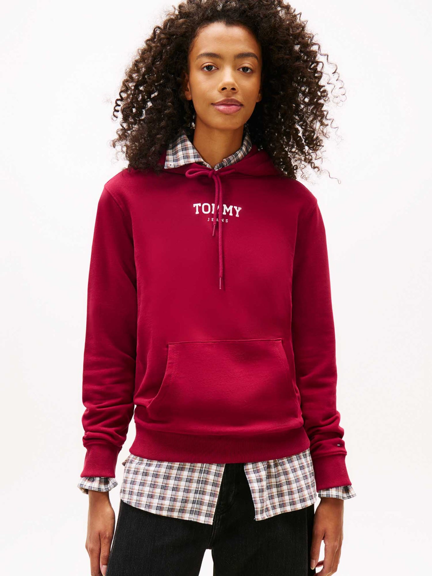Felpa con cappuccio bordeaux Tommy Jeans Essentials da donna