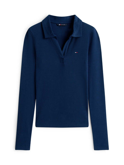 Polo a maniche lunghe slim fit blu in cotone da donna Tommy Jeans