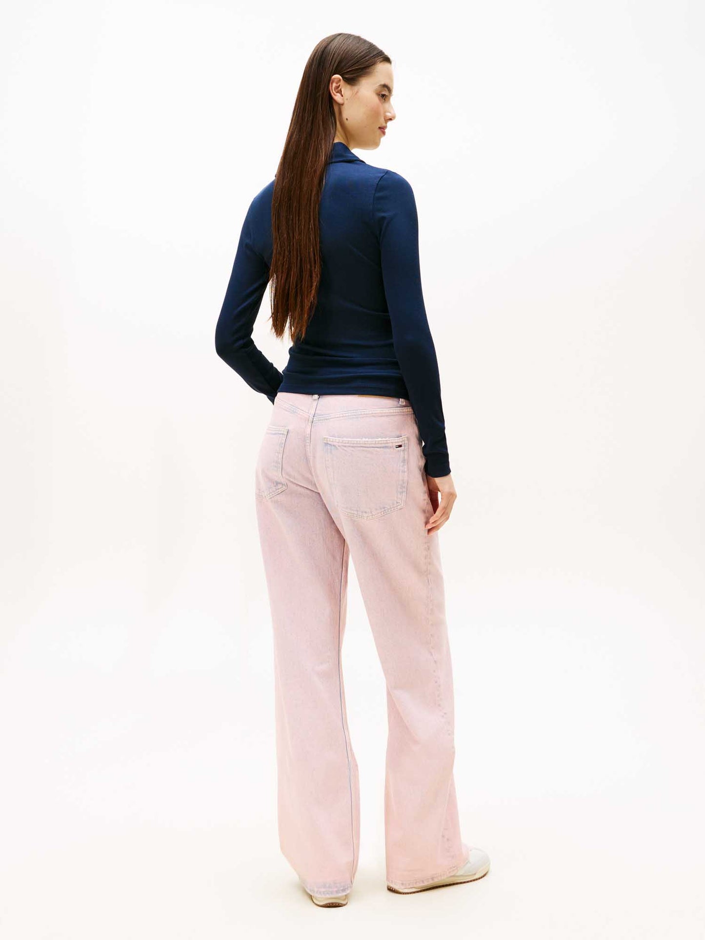 Polo a maniche lunghe slim fit blu in cotone da donna Tommy Jeans