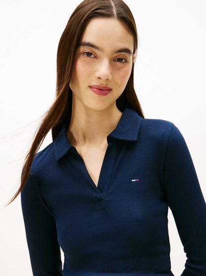Polo a maniche lunghe slim fit blu in cotone da donna Tommy Jeans