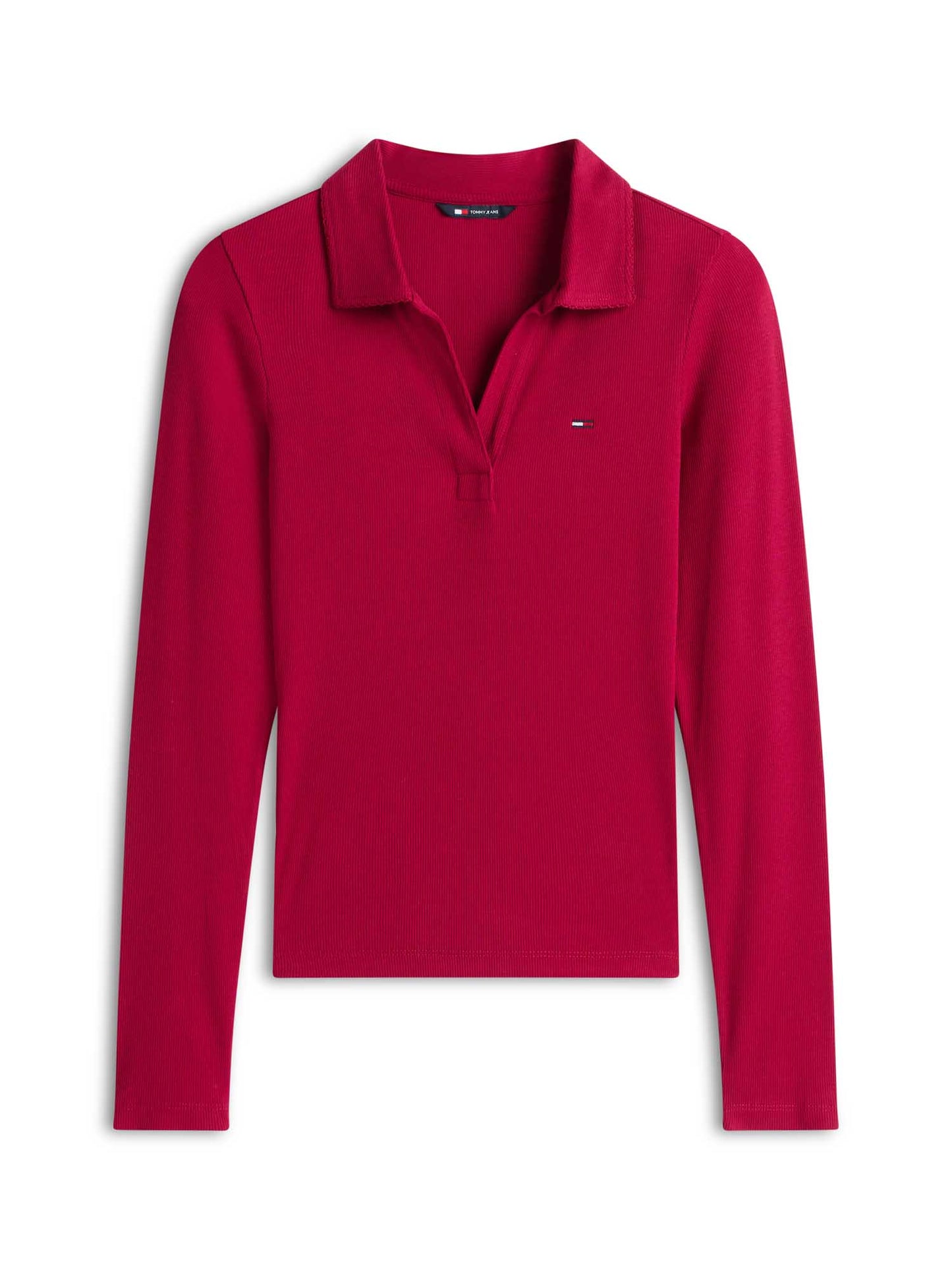 Polo maniche lunghe slim donna in cotone rosso Tommy Jeans