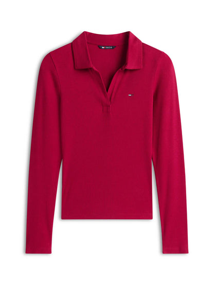 Polo maniche lunghe slim donna in cotone rosso Tommy Jeans