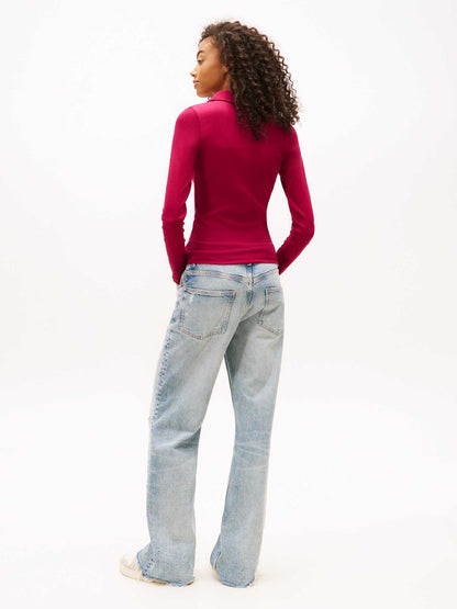 Polo maniche lunghe slim donna in cotone rosso Tommy Jeans
