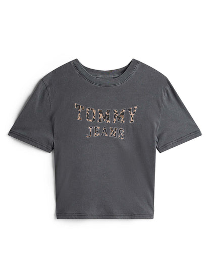 T-SHIRT CON LOGO LEOPARDATO TOMMY JEANS DA DONNA NERO