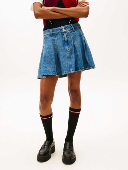 Minigonna in denim a pieghe Tommy Jeans da donna