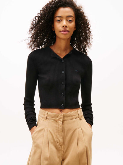 Cardigan cropped nero da donna Tommy Jeans con logo