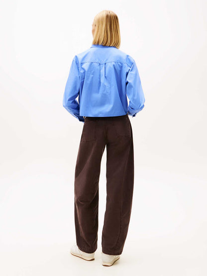 Camicia cropped azzurra in cotone da donna Tommy Jeans