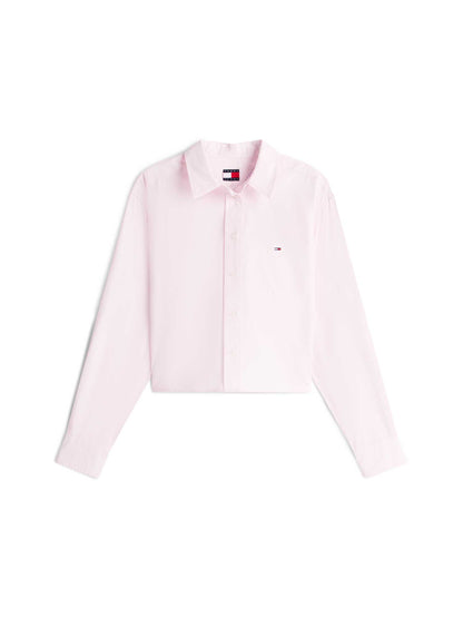 Camicia cropped rosa Tommy Jeans da donna in cotone