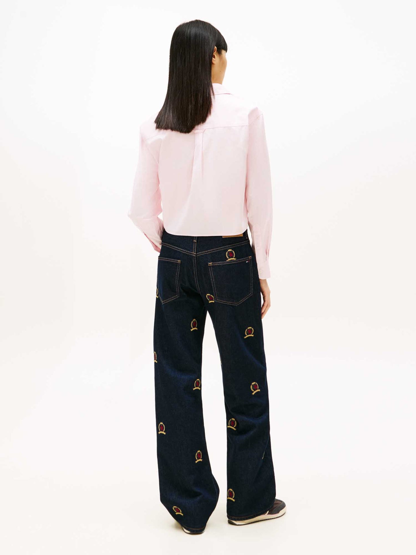 Camicia cropped rosa Tommy Jeans da donna in cotone