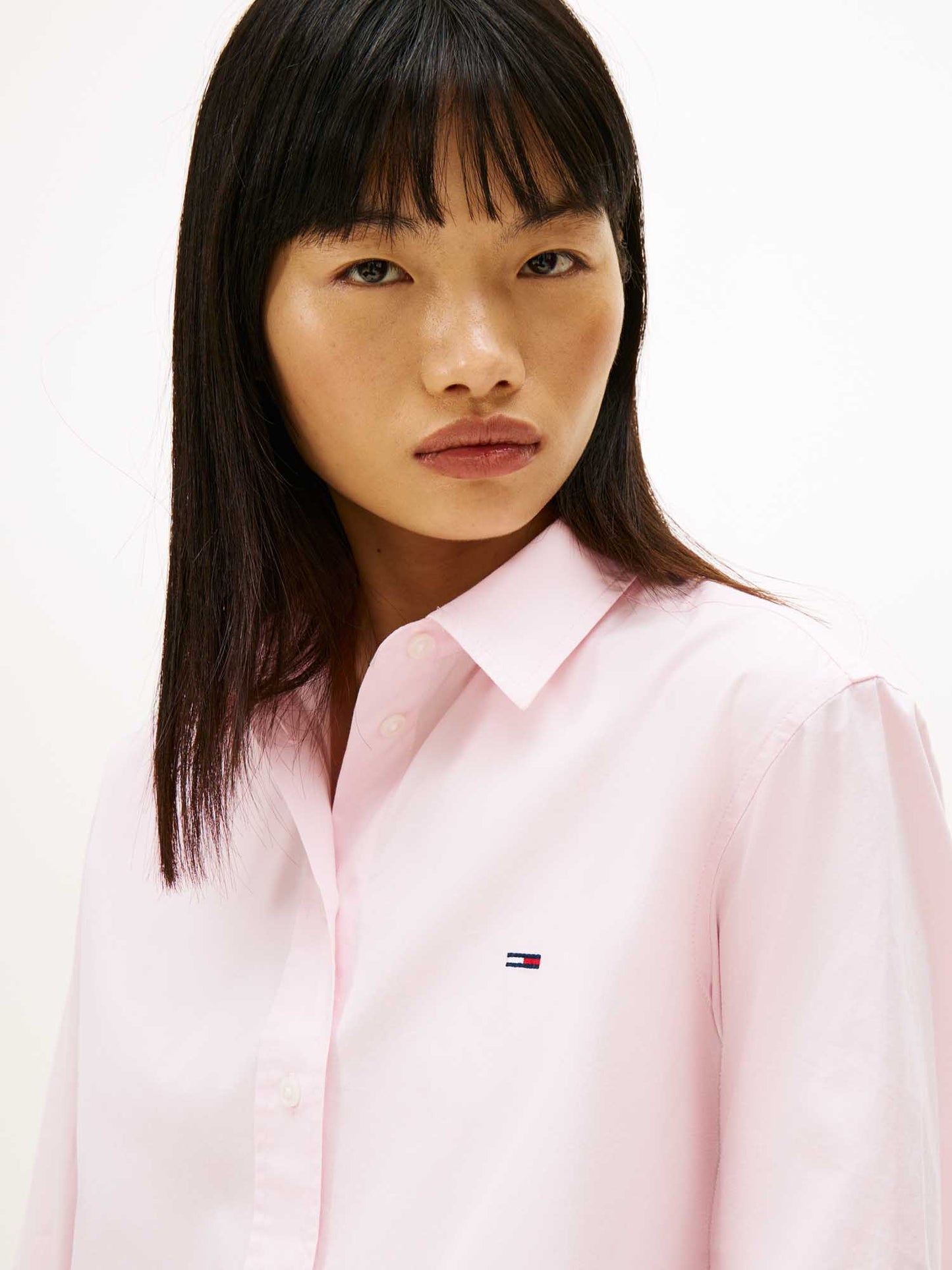 Camicia cropped rosa Tommy Jeans da donna in cotone