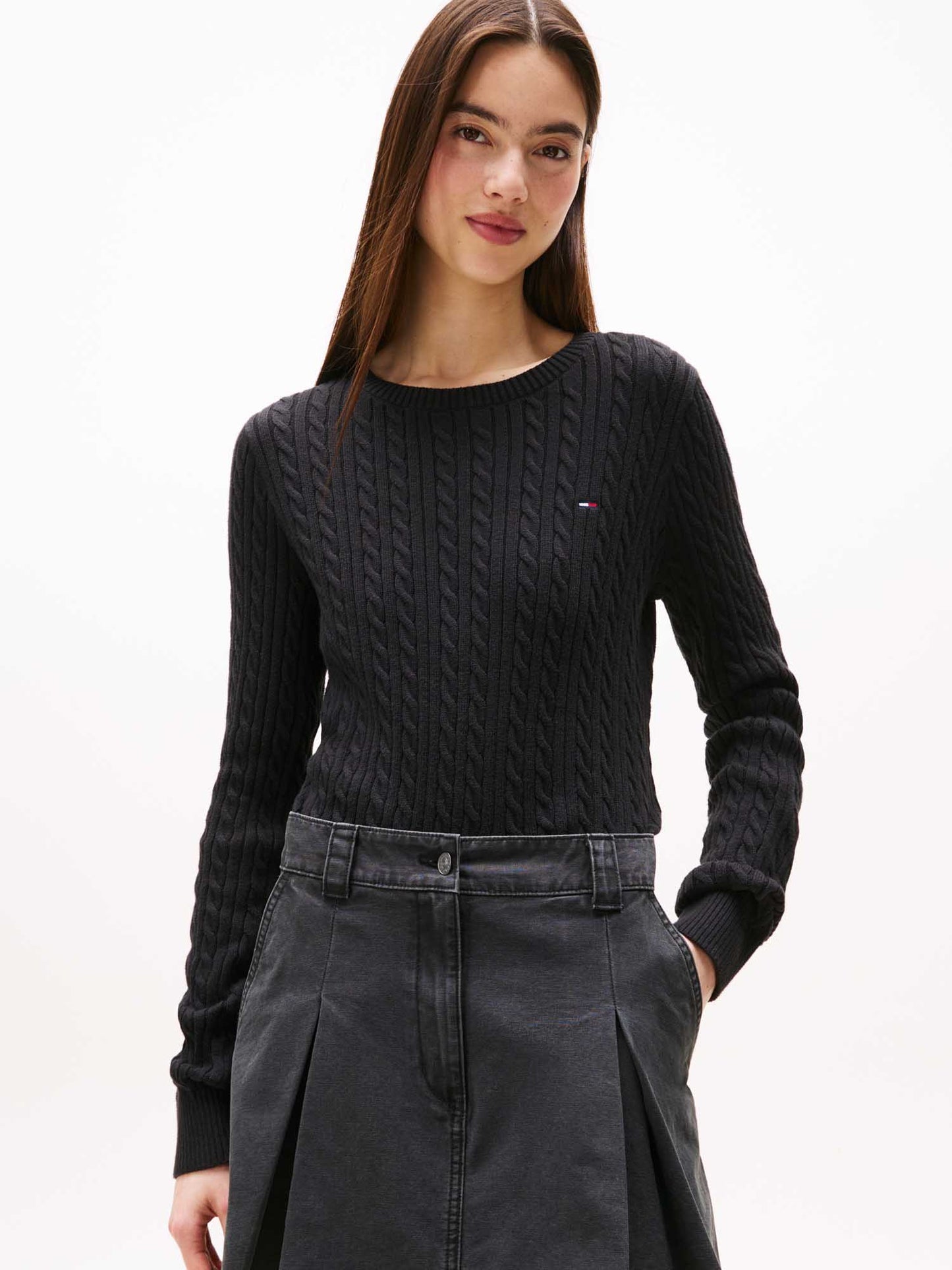 PULLOVER CABLE TOMMY JEANS DA DONNA NERO