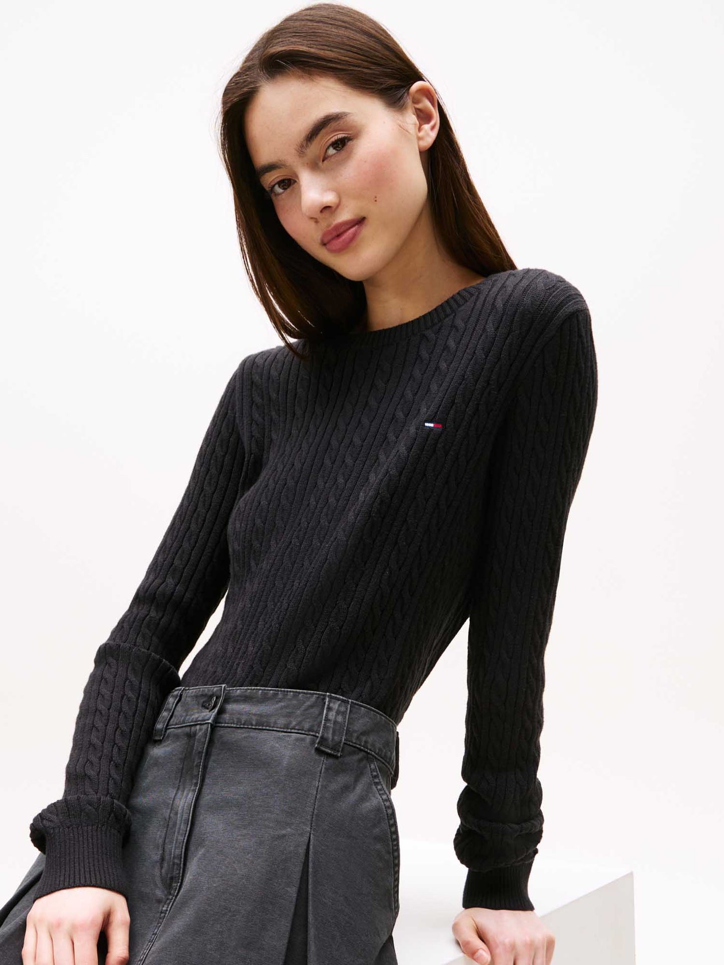 PULLOVER CABLE TOMMY JEANS DA DONNA NERO