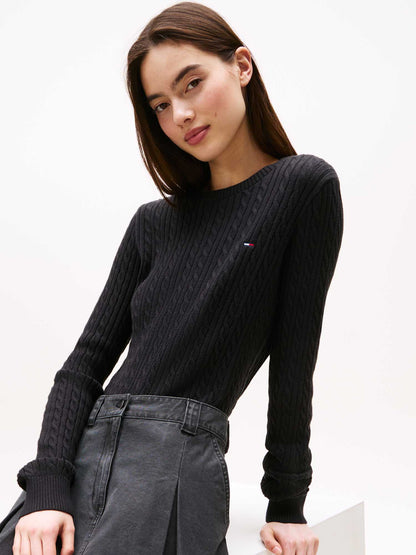 PULLOVER CABLE TOMMY JEANS DA DONNA NERO