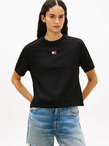Tommy Jeans BXY Badge, t-shirt nera da donna con taglio boxy