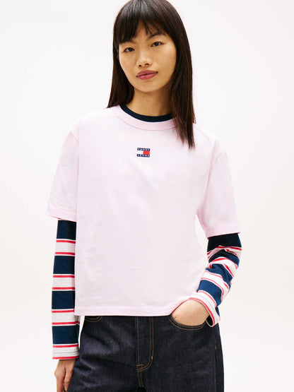 Tommy Jeans Badge, t-shirt rosa a maniche corte da donna