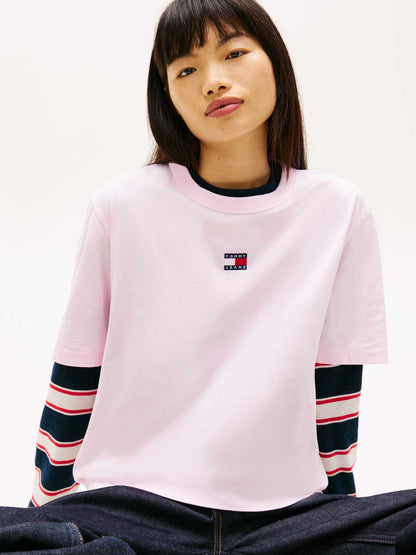Tommy Jeans Badge, t-shirt rosa a maniche corte da donna